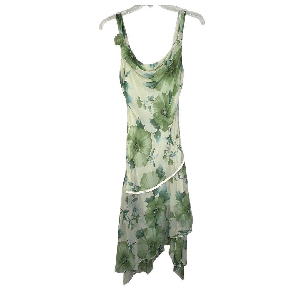 Vintage Y2K Ruby Rox Asymmetrical Fairy Dress 3 Green Floral Sleeveless